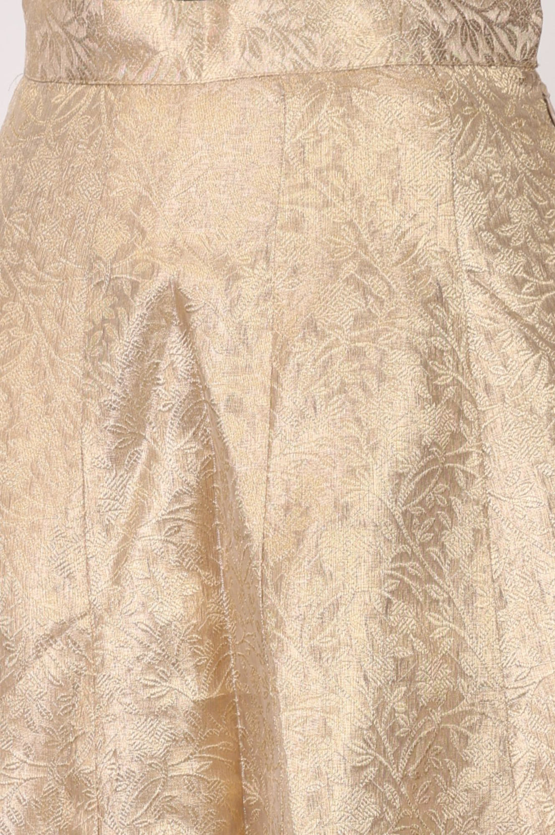 Gold Thread Embroidered Jacquard Sleeveless Straight Crop Top with Skirt and Jacket Set
