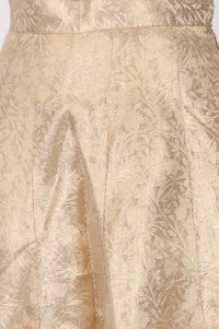Gold Thread Embroidered Jacquard Sleeveless Straight Crop Top with Skirt and Jacket Set