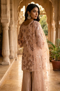 Beige Sequins Straight Kurta with Sharara and Dupatta Set