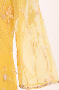 Yellow Chinon Embellished Flared Dress &amp; Jacket