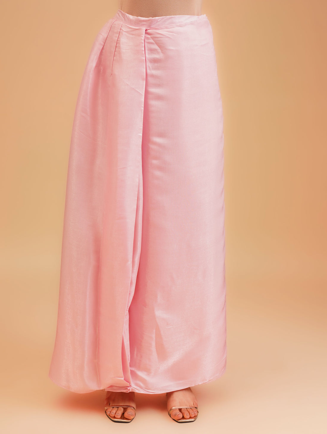 Pink Zari Embroidered Crepe Satin Straight Crop Top Saree with Jacket