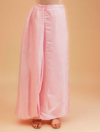 Pink Zari Embroidered Crepe Satin Straight Crop Top Saree with Jacket