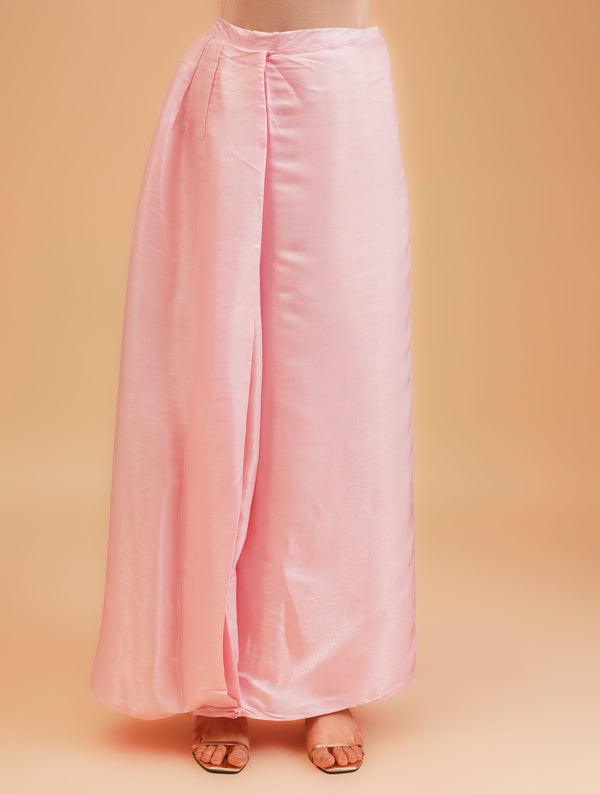 Pink Zari Embroidered Crepe Satin Straight Crop Top Saree with Jacket
