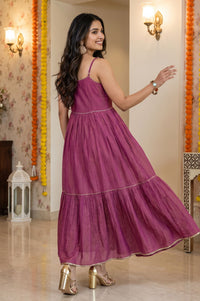 Purple Sequin Shimmer Chinon Sleeveless Flared Dress and Jacket Set
