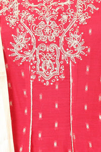 Red Chander Butti Anarkali Kurta Pant &amp; Beige Dupatta Set with Zari Work