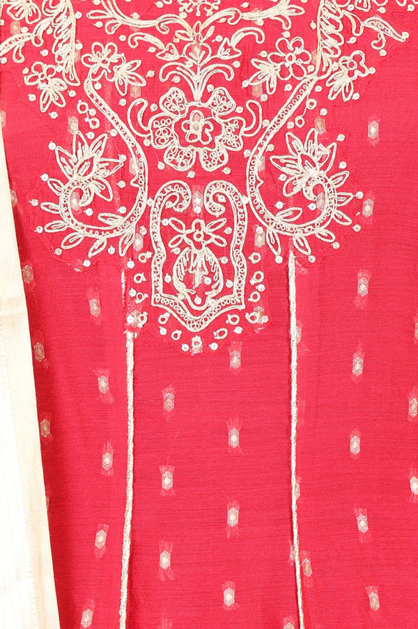 Red Chander Butti Anarkali Kurta Pant & Beige Dupatta Set with Zari Work
