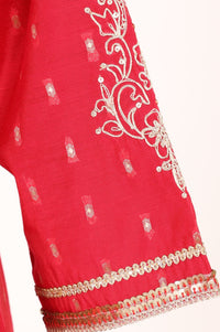 Red Chander Butti Anarkali Kurta Pant &amp; Beige Dupatta Set with Zari Work