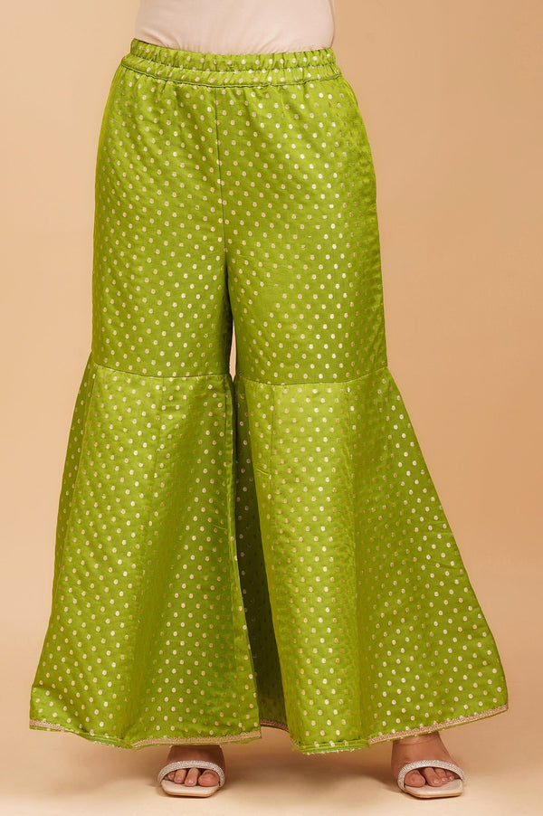 Green Zari Embroidered Jacquard Sleeveless Straight Kurta with Sharara and Dupatta Set