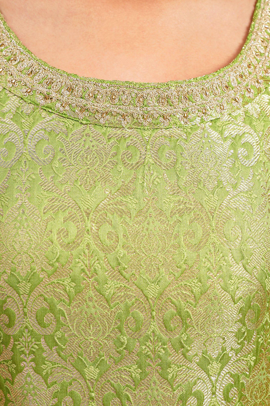 Green Zari Embroidered Jacquard Sleeveless Straight Kurta with Sharara and Dupatta Set