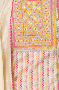 Multicolor Geometric Printed Mirror Work Yarn Dyed Jacquard Straight Kurta with Palazzo and Dupatta Set