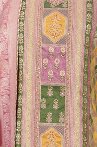 Pink Geometric Print Jacquard Straight Kurta Palazzo &amp; Dupatta Set with Sequin Embellishments