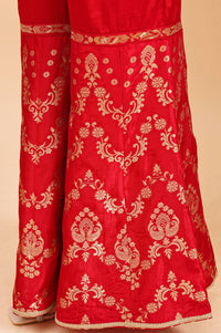 Red Zari Embroidered Jacquard Straight Kurta with Sharara and Dupatta Set