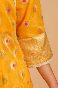 Yellow Embroidered Jacquard Crop Top with Palazzo and Flared Jacket Set