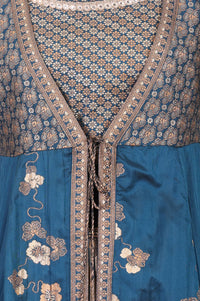 Blue Jacquard Woven Crop Top, Skirt &amp; Jacket Festive Set