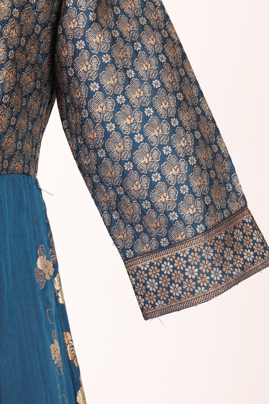 Blue Jacquard Woven Crop Top, Skirt &amp; Jacket Festive Set