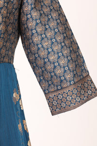 Blue Jacquard Woven Crop Top, Skirt &amp; Jacket Festive Set
