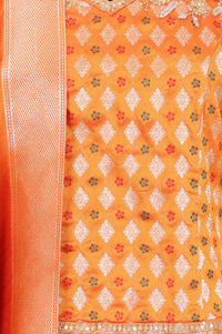 Orange Jacquard Woven Kurta with Skirt &amp; Dupatta Set