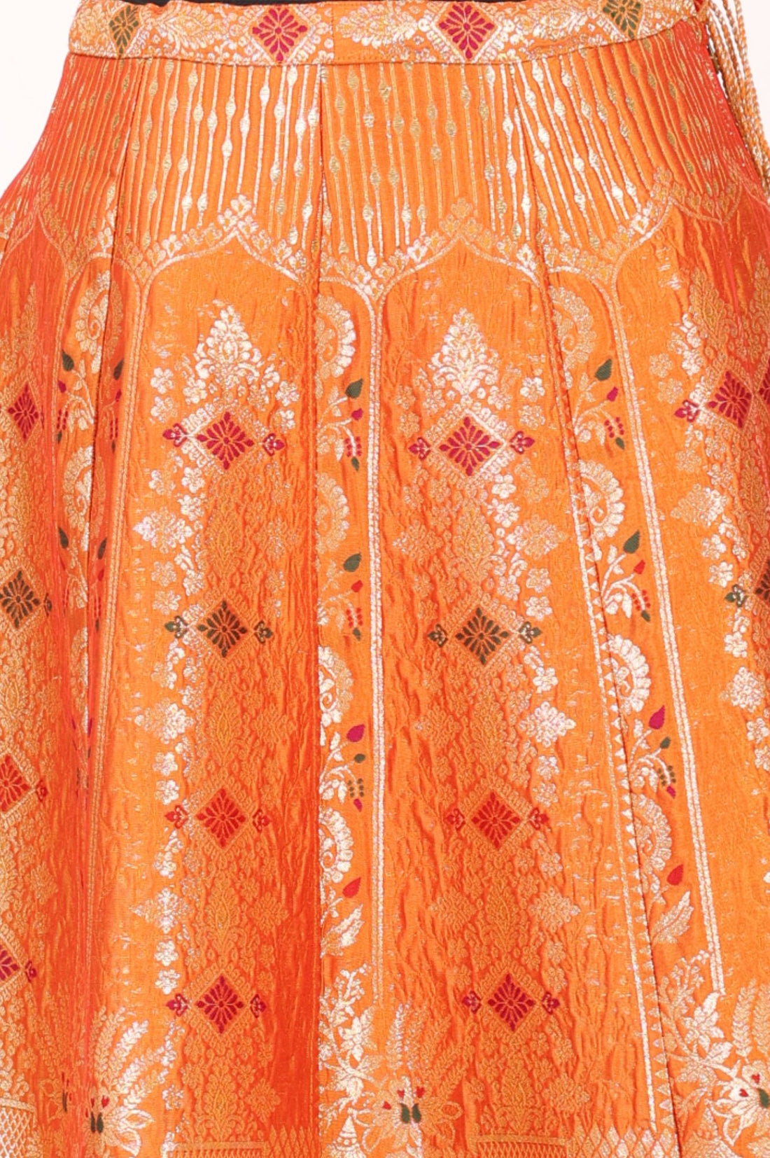 Orange Jacquard Woven Kurta with Skirt &amp; Dupatta Set