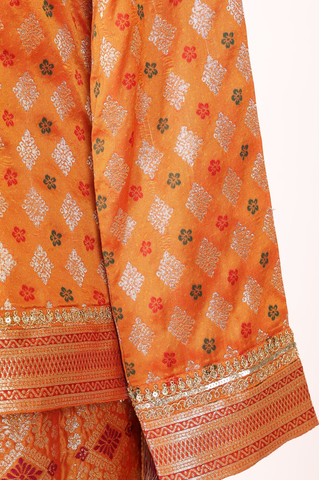 Orange Jacquard Woven Kurta with Skirt &amp; Dupatta Set