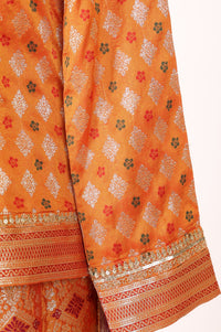Orange Jacquard Woven Kurta with Skirt &amp; Dupatta Set