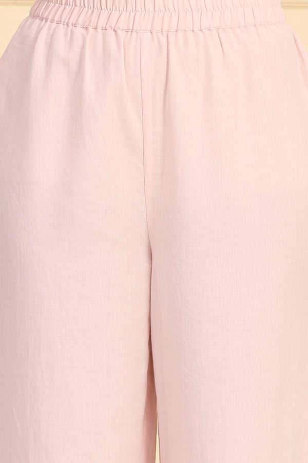 Pink Floral Printed Bead Embellished Straight Cotton Blend Kurta, Palazzos and Dupatta Set