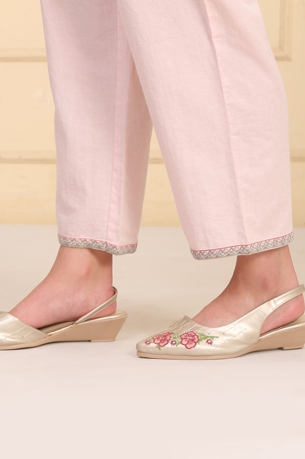 Pink Floral Printed Bead Embellished Straight Cotton Blend Kurta, Palazzos and Dupatta Set