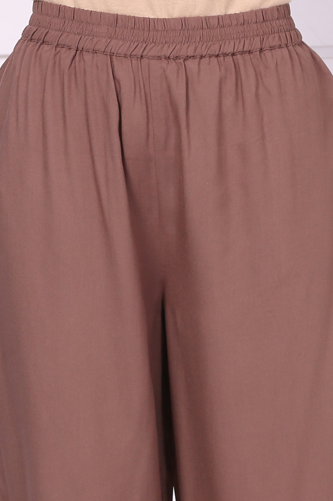 Brown Floral Printed Beads Straight Cotton Blend Kurta, Palazzos and Dupatta Set