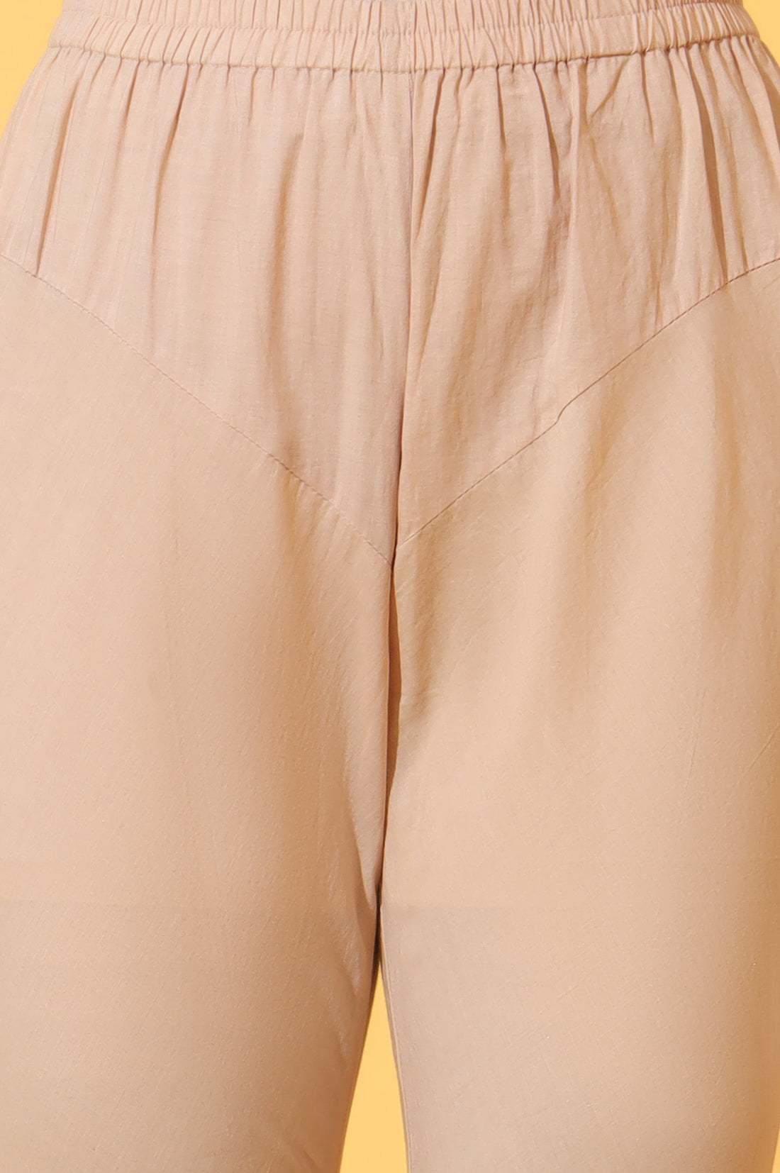 Beige Yarn Dyed Panelled Kurta, Churidar and Dupatta Set