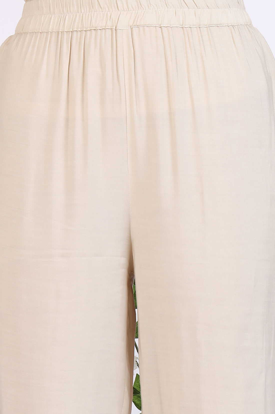 Cream Embroidered Yarn Dyed Straight Kurta, Palazzo and Dupatta Set