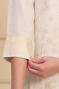 Off White Bead Embellished Flared Kurta, Palazzo and Dupatta Set