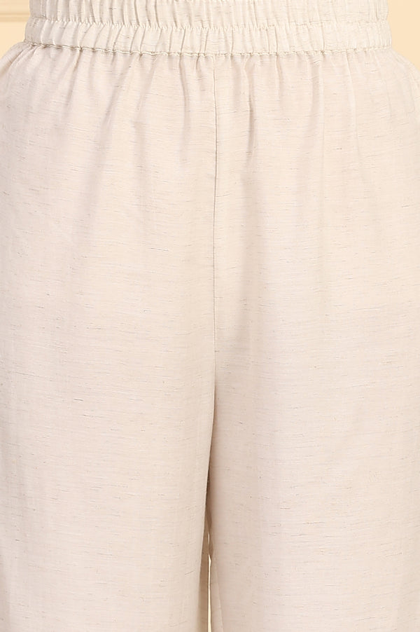 Off White Bead Embellished Flared Kurta, Palazzo and Dupatta Set