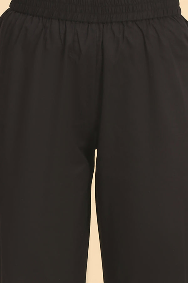 Black Solid Bead Embellished Flared Festive Kurta, Trousers and Dupatta Set