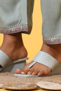 Aqua Green Jacquard Embroidered Straight Kurta, Palazzo and Dupatta Set