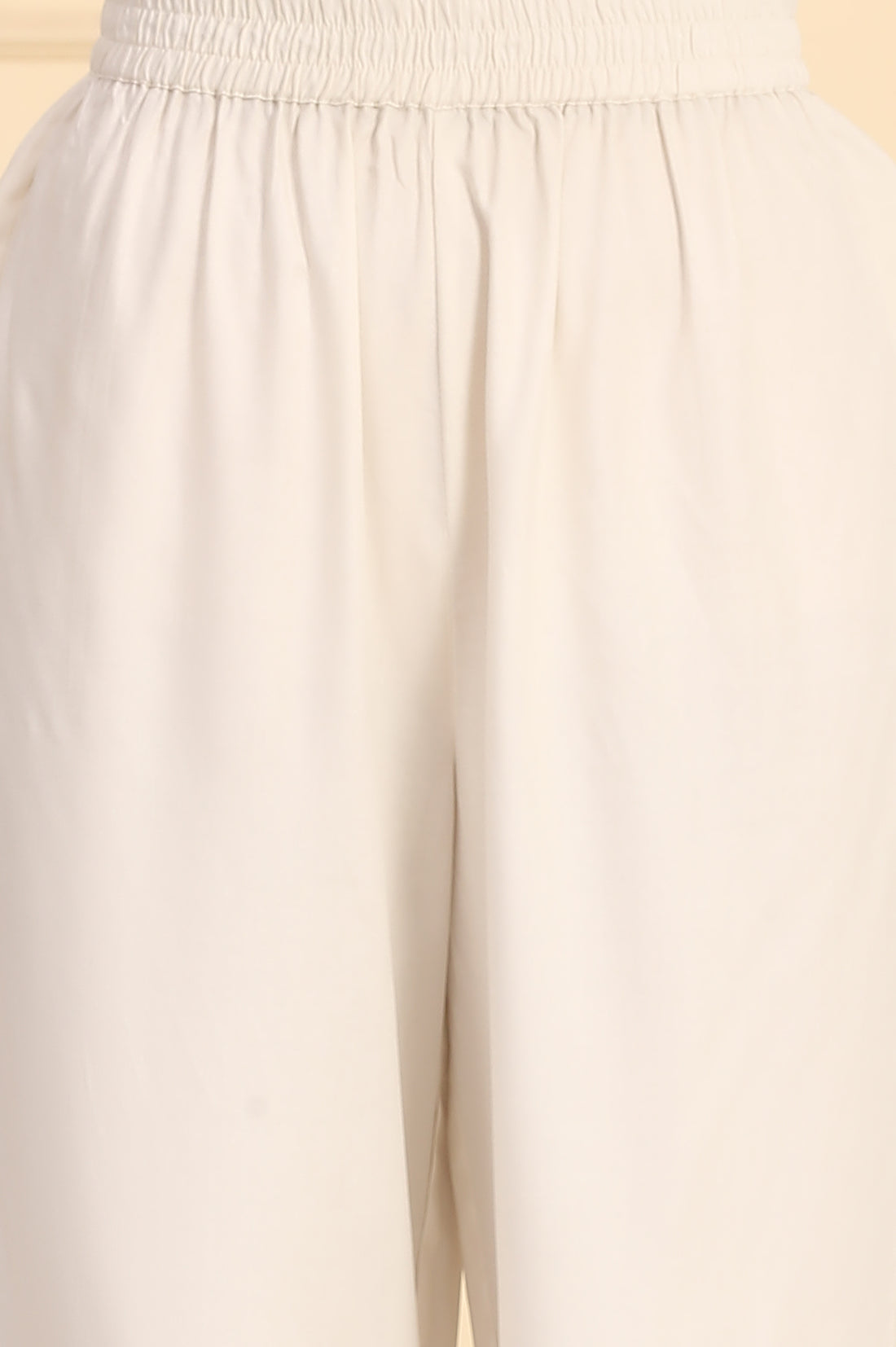 White Solid Bead Embellished Straight Cotton Blend Kurta, Palazzos and Dupatta Set