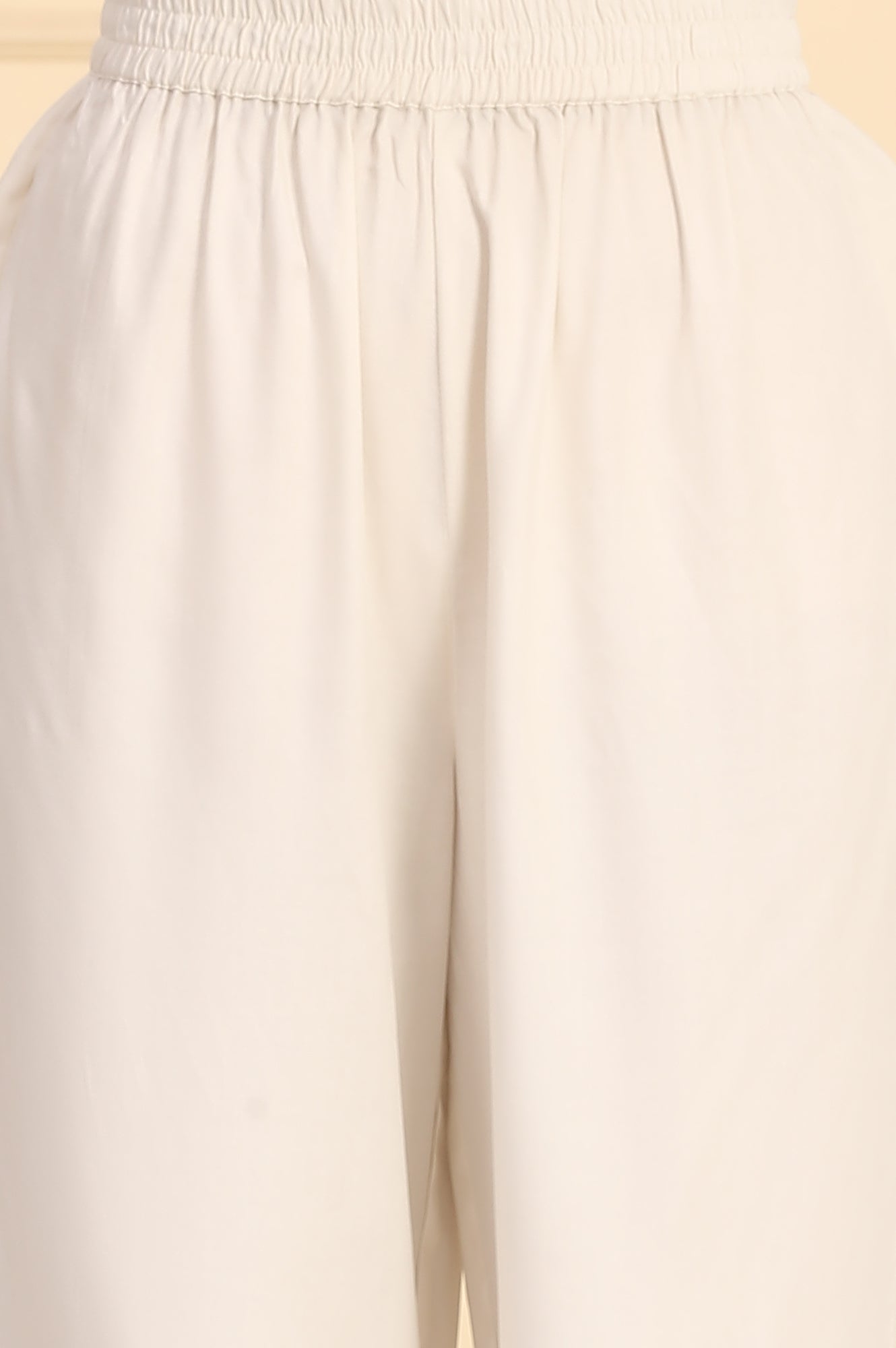 White Solid Bead Embellished Straight Cotton Blend Kurta, Palazzos and Dupatta Set