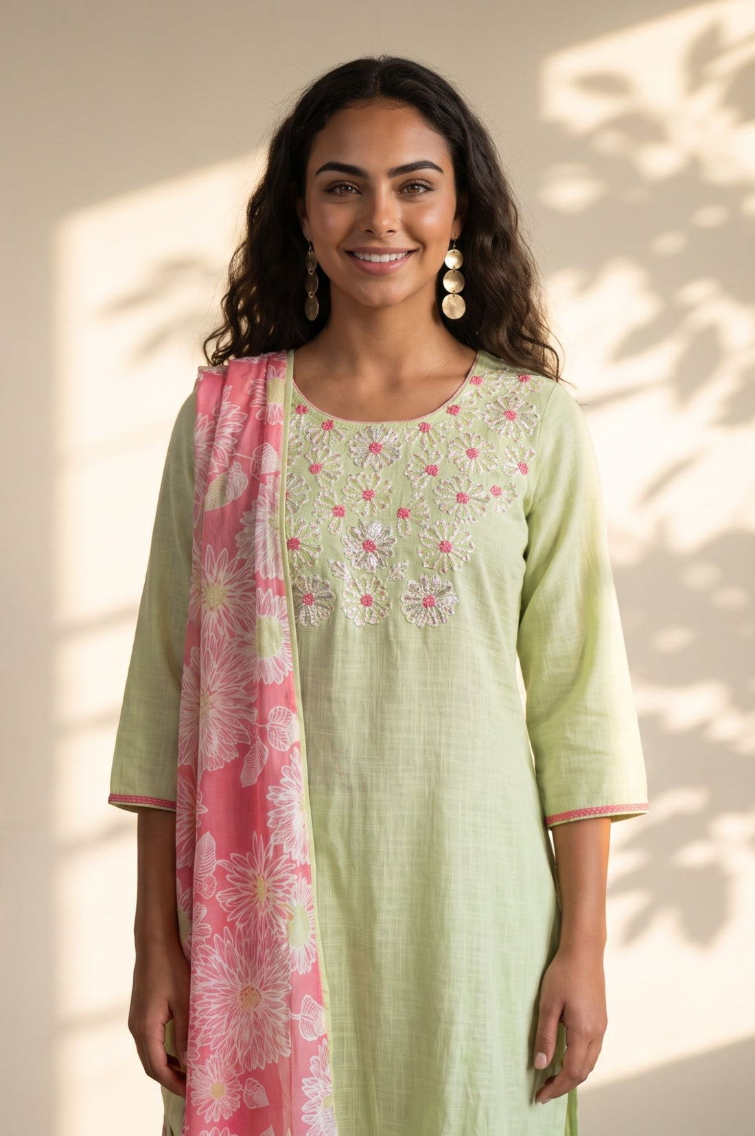 Pink Floral Printed Georgette Dupatta