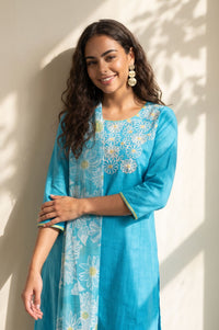 Blue Floral Printed Georgette Dupatta