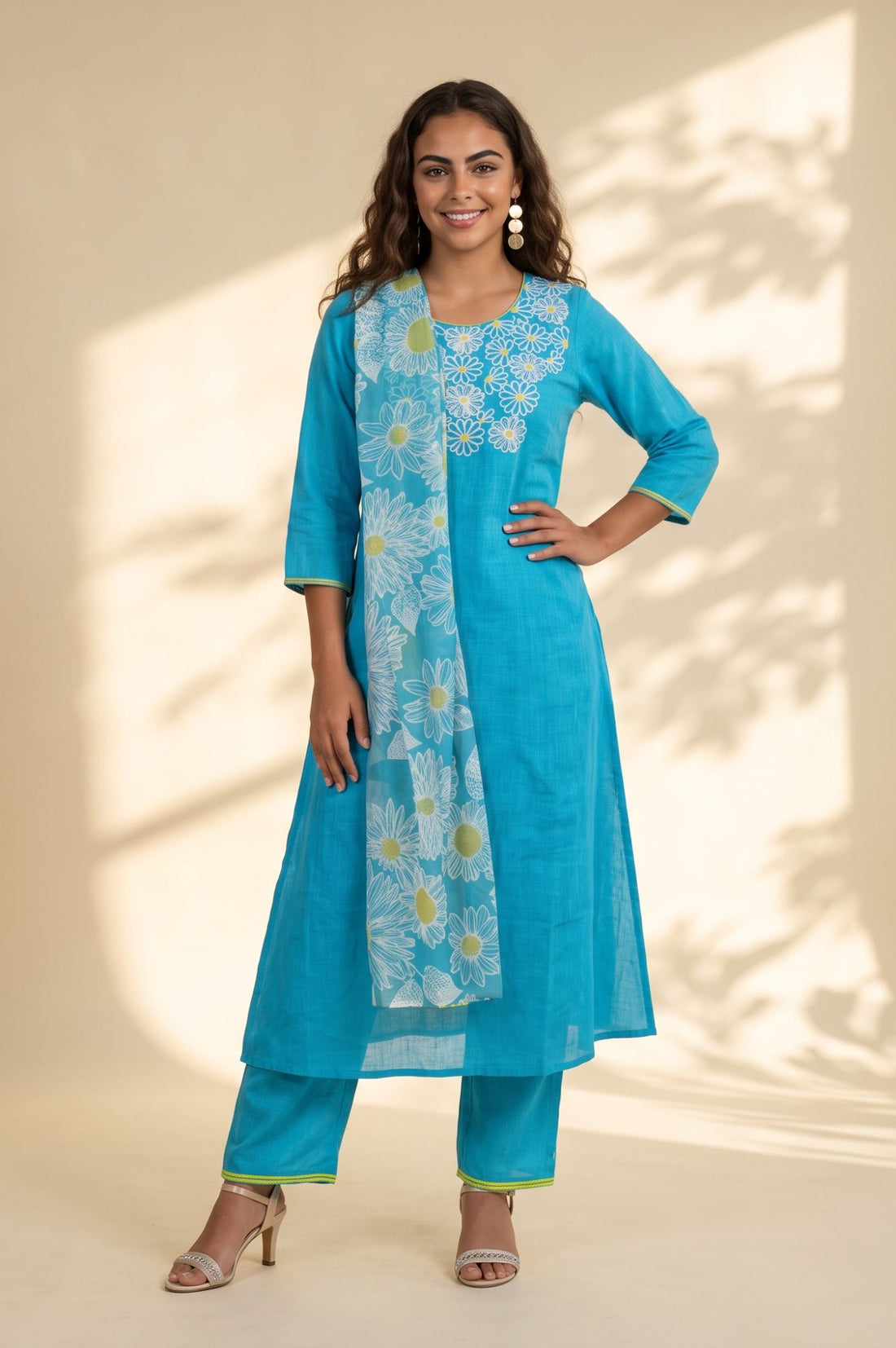 Blue Floral Printed Georgette Dupatta