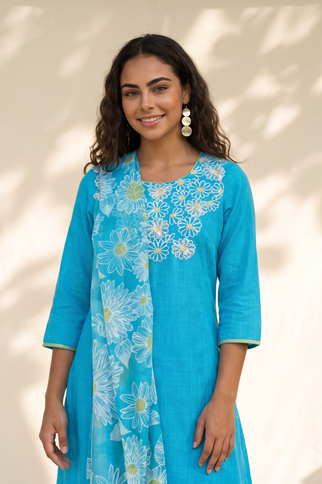 Blue Floral Printed Georgette Dupatta
