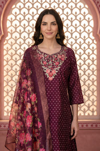 Maroon Floral Printed Zari Jacquard Dupatta