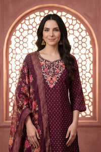 Maroon Floral Printed Zari Jacquard Dupatta
