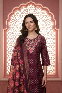 Maroon Floral Printed Zari Jacquard Dupatta