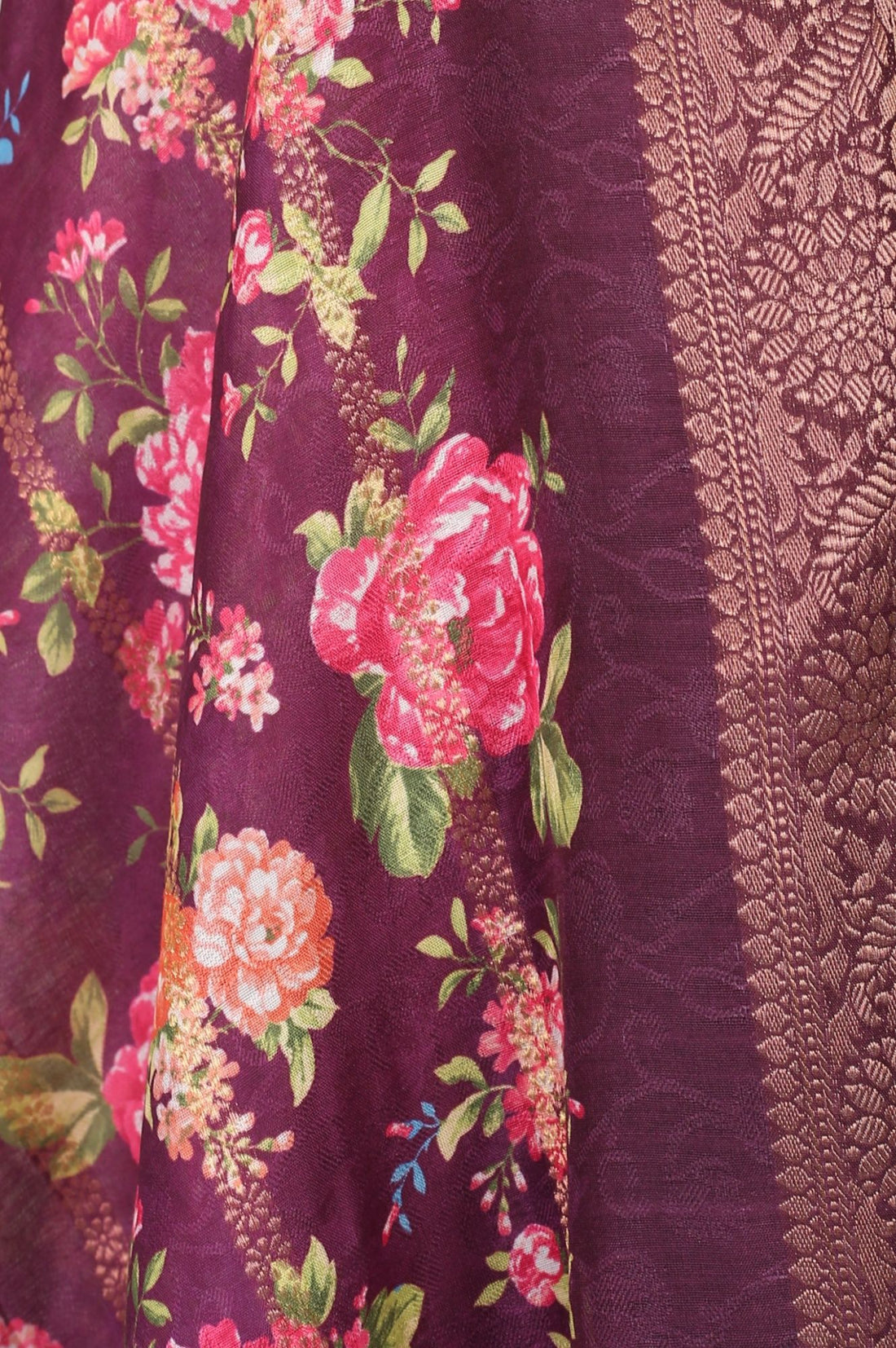 Maroon Floral Printed Zari Jacquard Dupatta