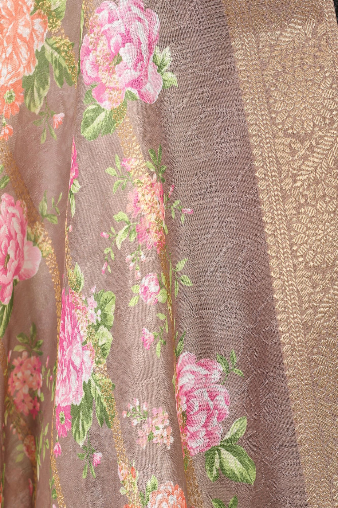 Taupe Zari Floral Printed Jacquard Dupatta