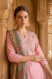 Olive Floral Printed Zari Jacquard Dupatta