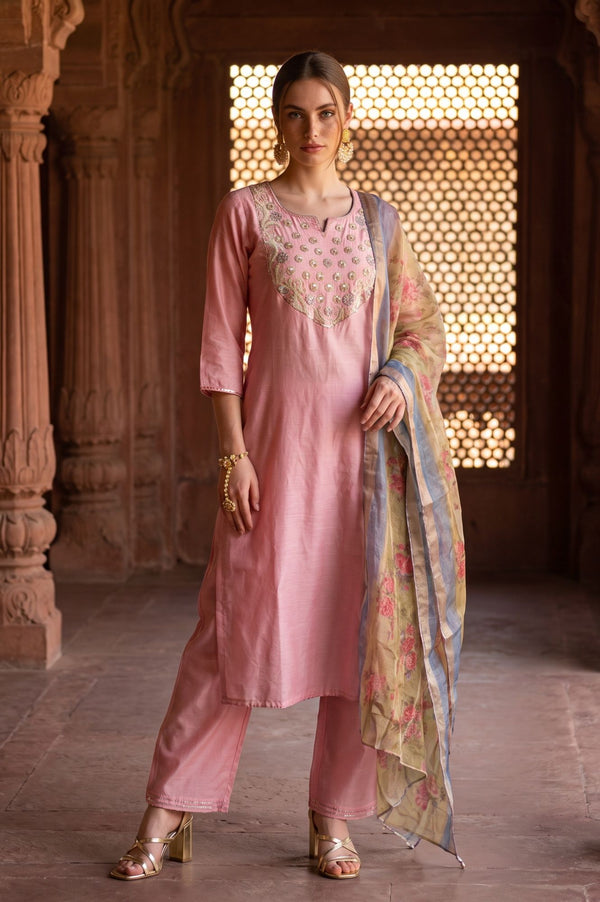 Olive Floral Printed Zari Jacquard Dupatta