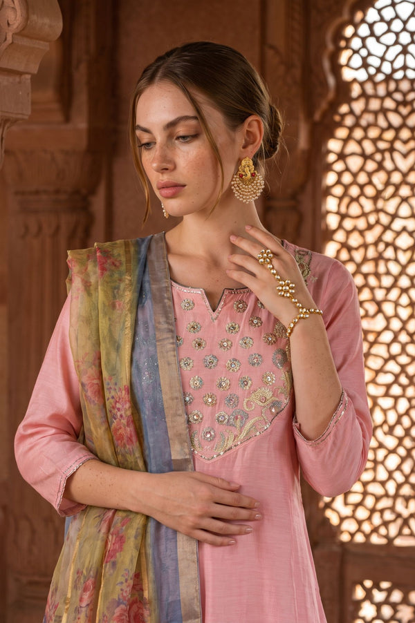 Olive Floral Printed Zari Jacquard Dupatta