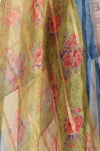 Olive Floral Printed Zari Jacquard Dupatta