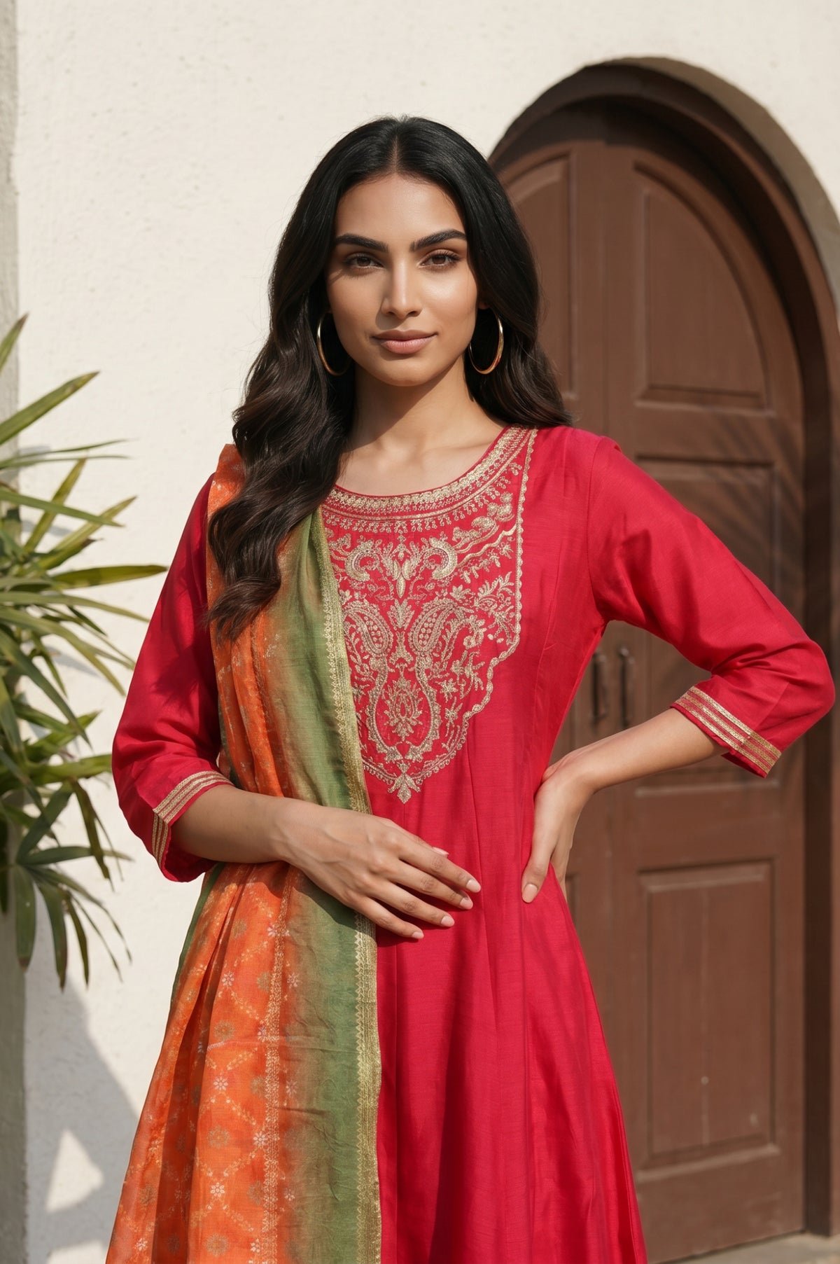 Aurelia Women's Orange Zari Jacquard Rayon Dupatta - FS