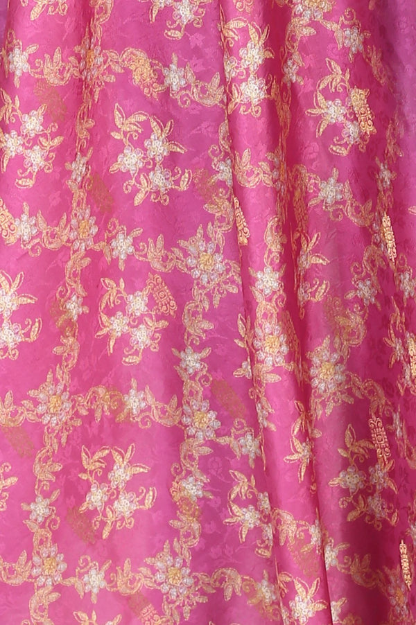 Fuchsia Jacquard Zari Floral Printed Dupatta